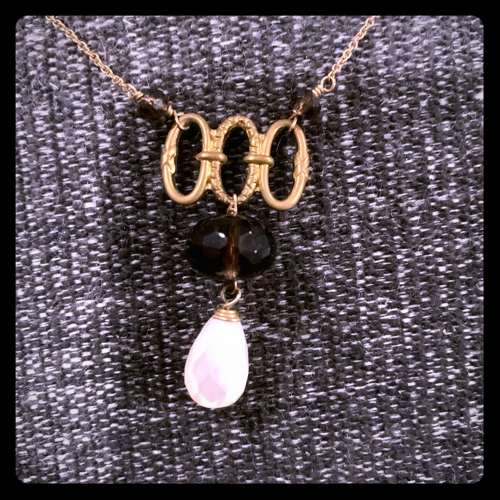 Smoky Quartz & Ivory Mother of Pearl drop Necklace